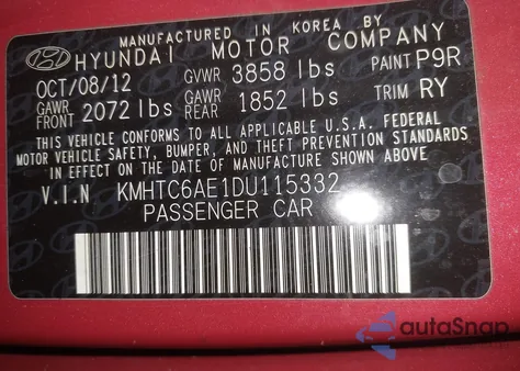 2013 Hyundai Veloster Turbo W/Black z USA, uszkodzony, nr VIN KMHTC6AE1DU115332